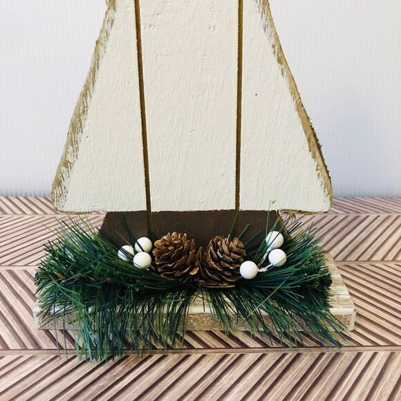 Hobby Lobby Christmas Wood Plank White Wash Tree Tabletop Décor #2 Cottage Charm - Picture 2 of 6